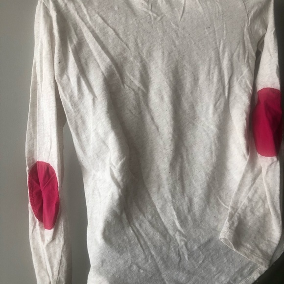 H&M off-white long sleeve tee w/pink elbow patch S - Picture 2 of 3